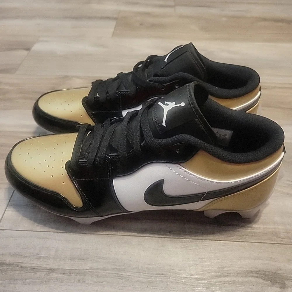 Jordan 1 Low TD  Football Cleats FJ6245-701 Metallic Gold Black White Mens‎ 12